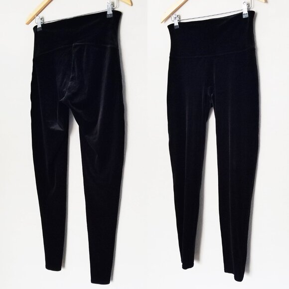 Spanx Black Velvet Velour Leggings XL High Waist Stretch Tummy Control Holiday - Picture 5 of 16